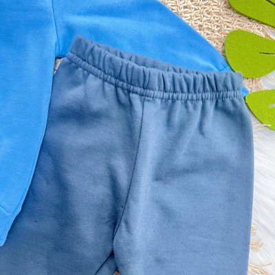 Conj. Casaco Cavalinho de Brinquedo e Calça de Moletom - Azul Bebê e Chumbo
